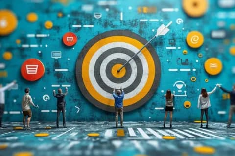 People gathered in front of a large bullseye target, illustrating the importance of Setting SMART Marketing Goals