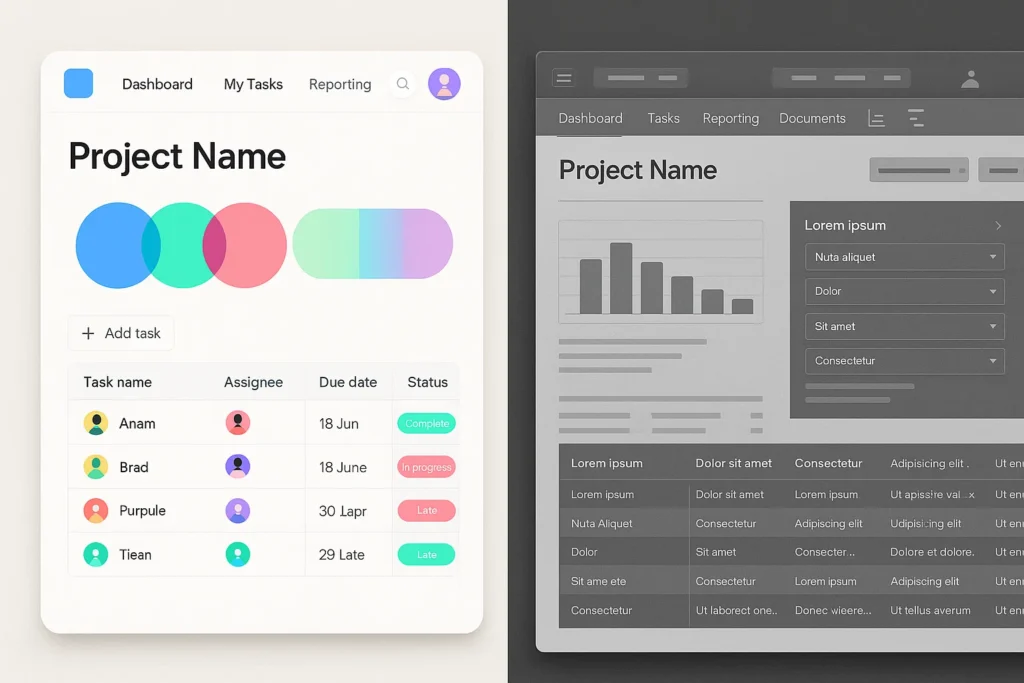 Comparison between a simple user interface and a complex enterprise system