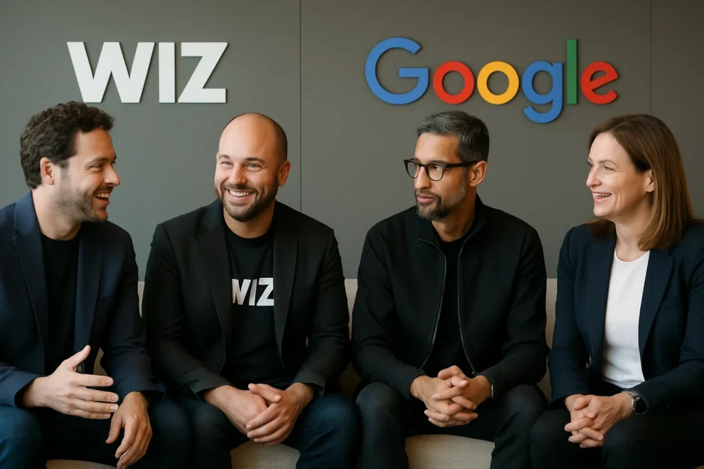 Wiz and Google leadership team sitting together during a strategic partnership meeting