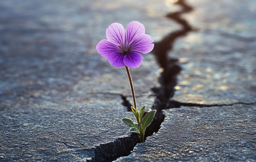 A flower growing out of a concrete crack illustrating the Goals of a Product Differentiation Strategy