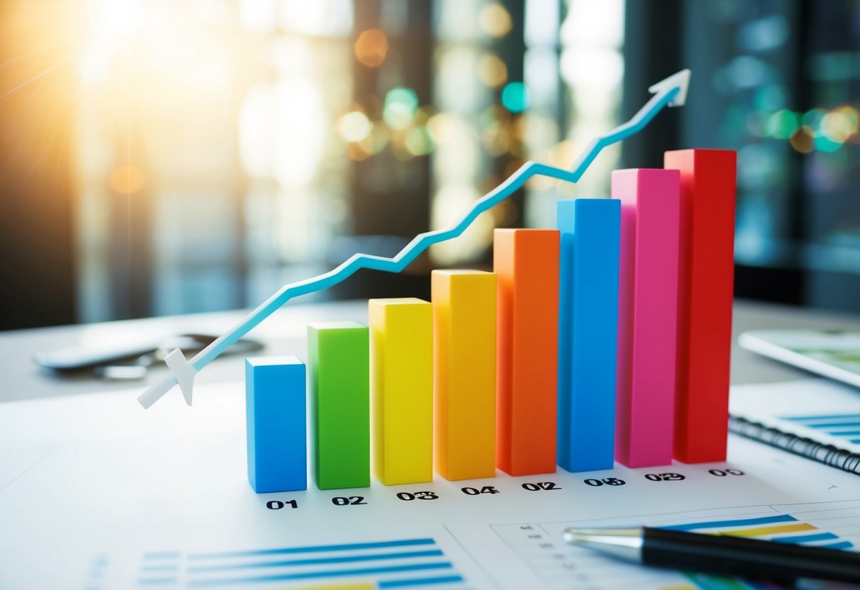 A bar graph with upward trend lines and labeled axes