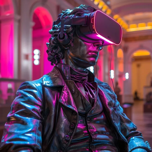 A statue with a VR headset.