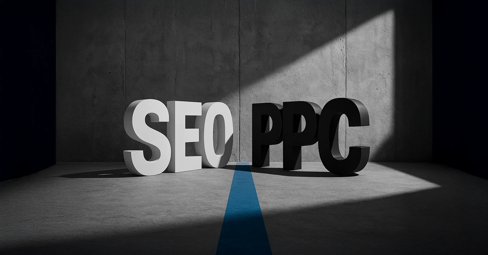 Illustration comparing long-term SEO highway with fast PPC speedway for search marketing strategy
