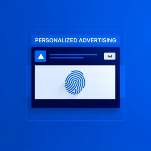 Digital ad mockup with a fingerprint icon that represents data‑driven personalized advertising and user privacy.