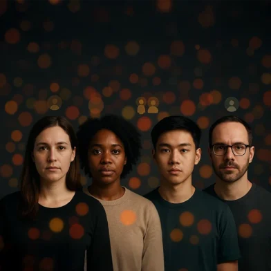 Diverse professionals in dark setting symbolize the Ideal Customer Profile vital to effective B2B marketing.