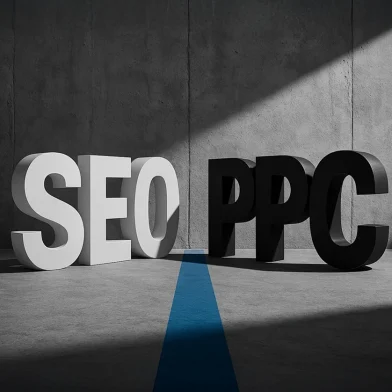 Illustration comparing long-term SEO highway with fast PPC speedway for search marketing strategy